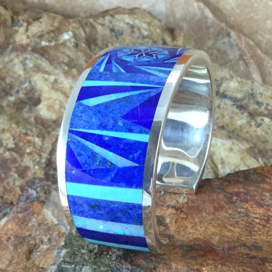 David Rosales Blue Sky Fancy Inlaid Sterling Silver Bracelet