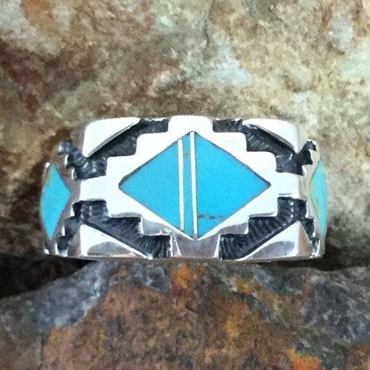 David Rosales Arizona Blue Inlaid Sterling Silver Ring