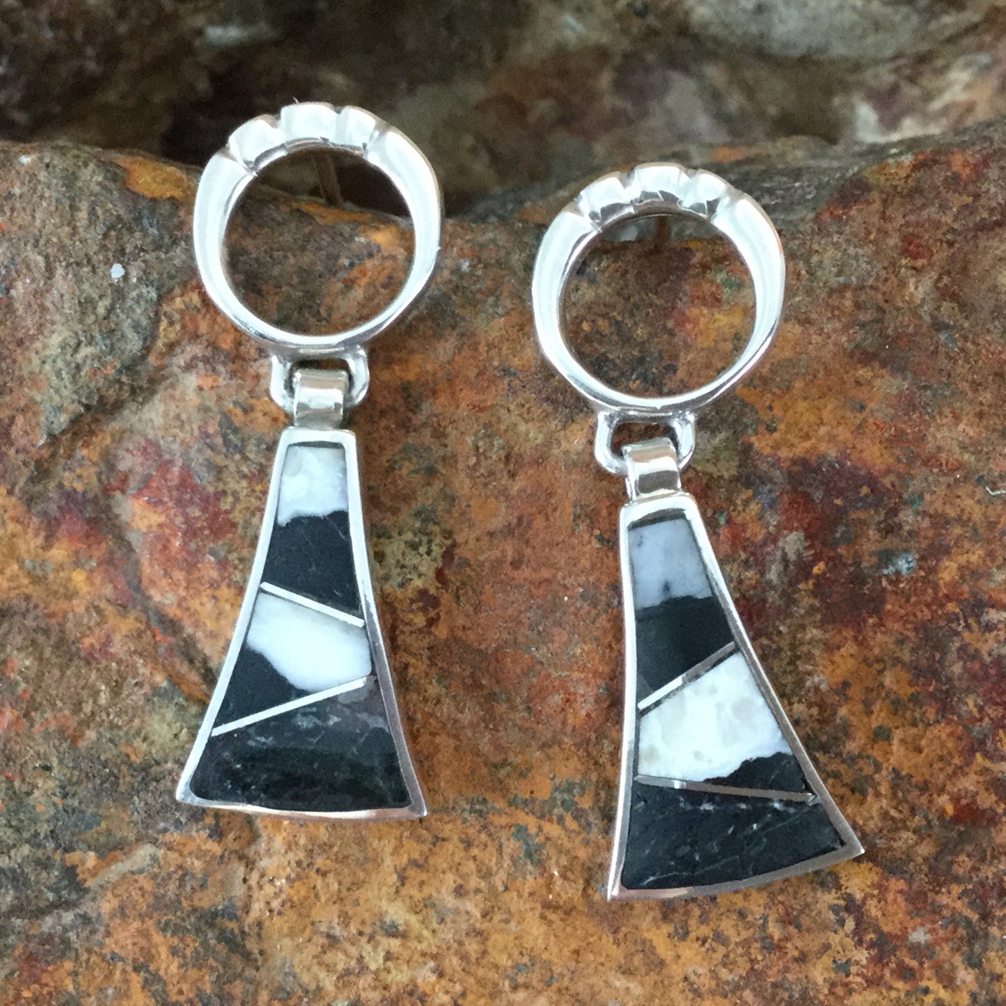 David Rosales White Buffalo Inlaid Sterling Silver Earrings