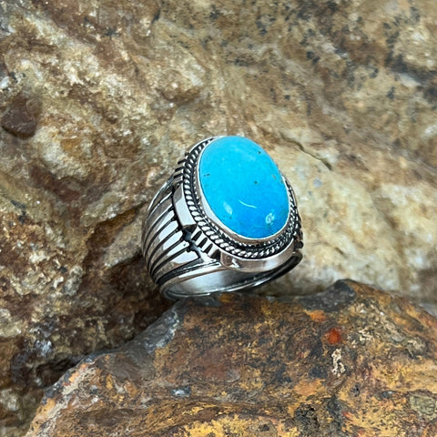 Kingman Turquoise Sterling Silver Ring by Wil Denetdale -- Size 11.25