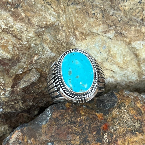 Kingman Turquoise Sterling Silver Ring by Wil Denetdale -- Size 11