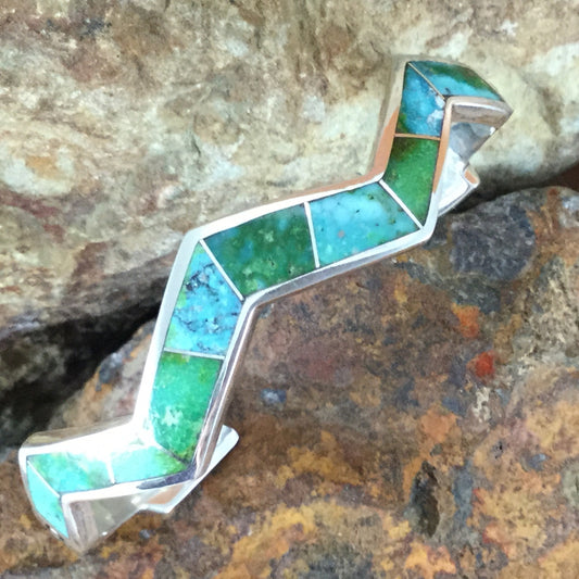 David Rosales Sonoran Gold Turquoise Inlaid Sterling Silver Bracelet
