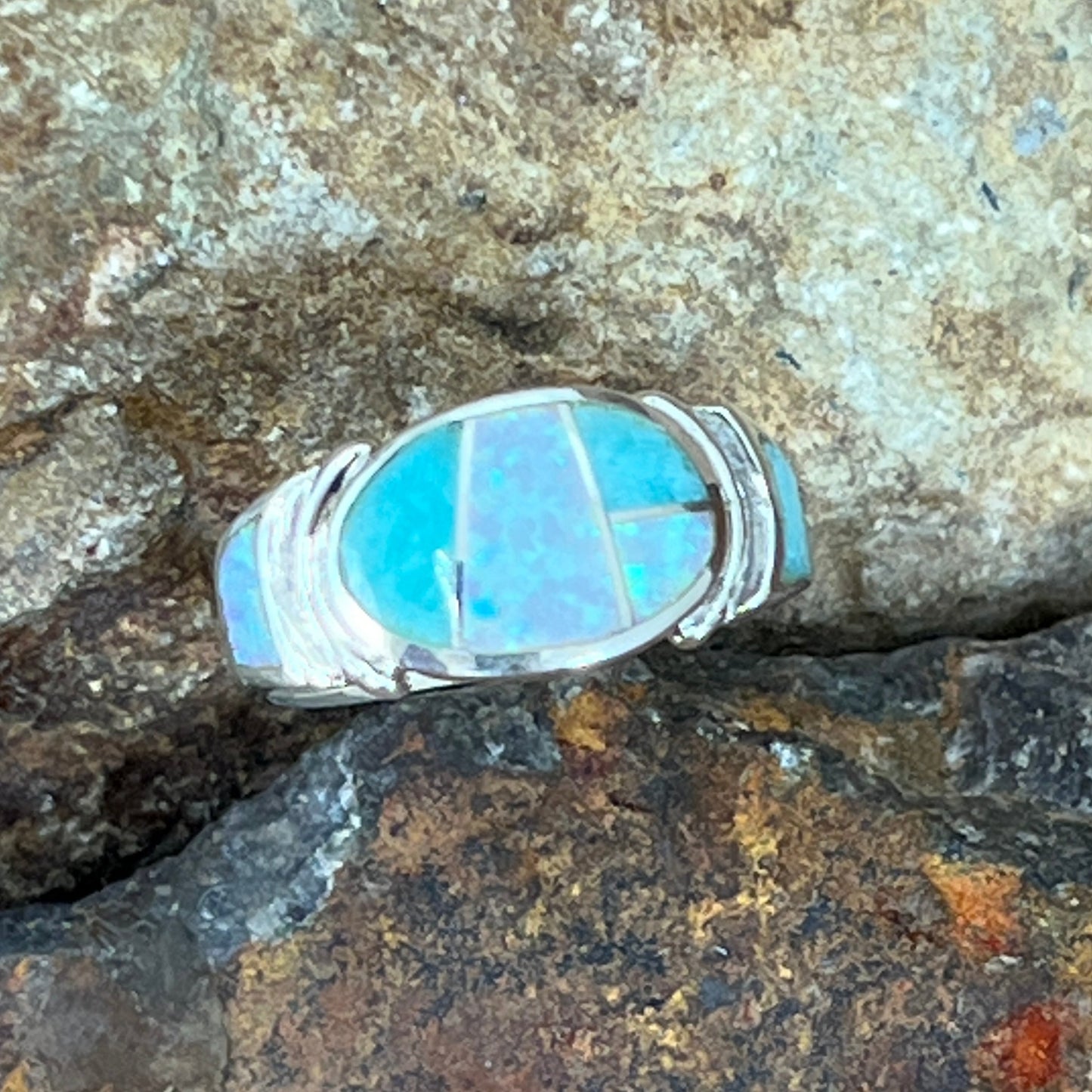 David Rosales Amazing Light Inlaid Sterling Silver Ring