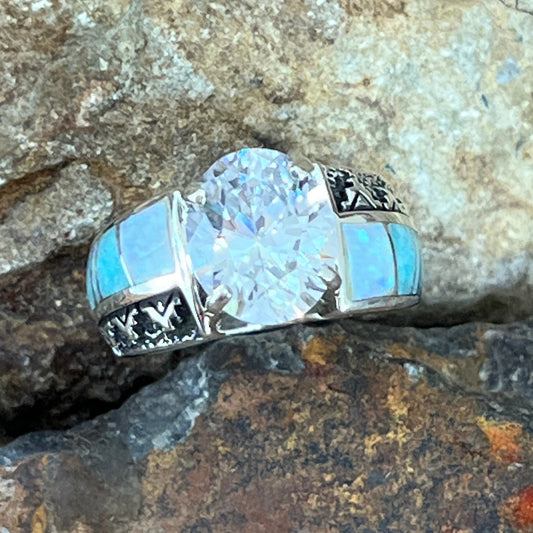 David Rosales Amazing Light Inlaid Sterling Silver Ring Cubic Zirconia