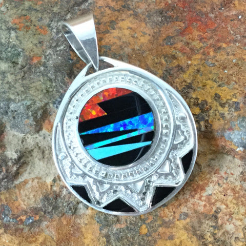 David Rosales Red Moon Inlaid Sterling Silver Pendant