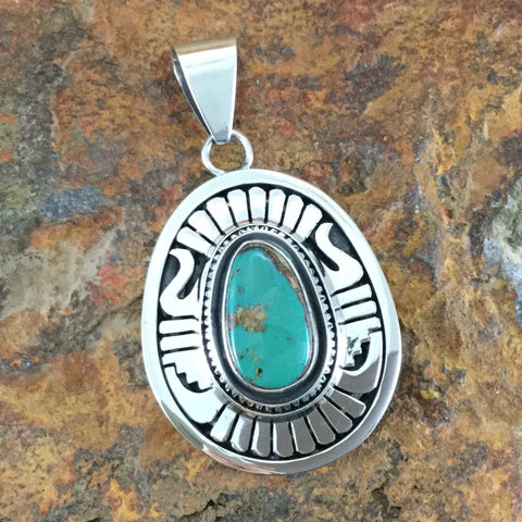 Royston Turquoise Sterling Silver Pendant by Leonard Nez