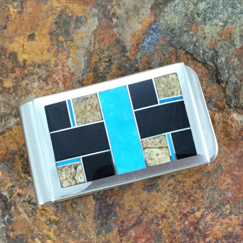 David Rosales Turquoise Creek Inlaid Sterling Silver Money Clip
