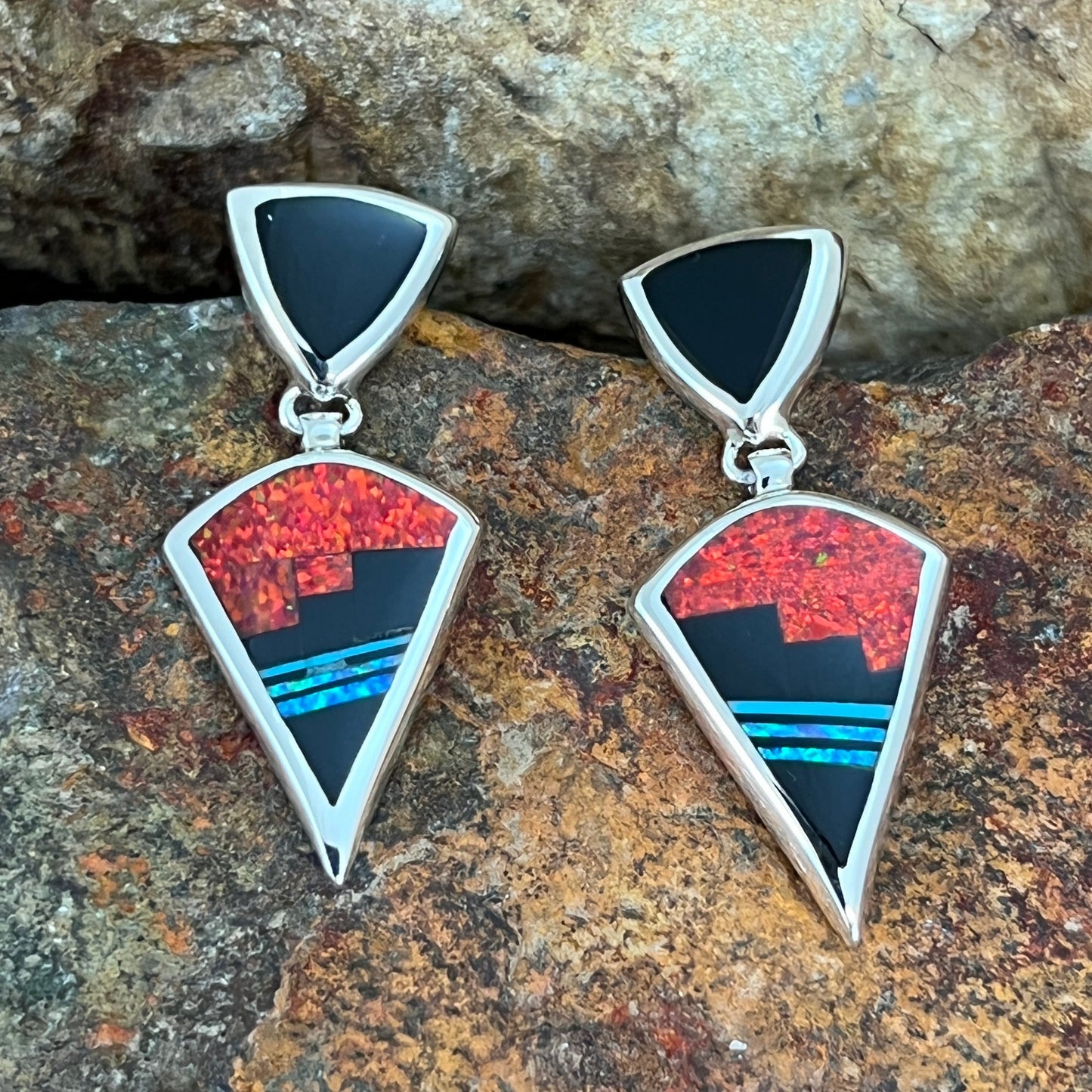 David Rosales Red Moon Inlaid Sterling Silver Earrings