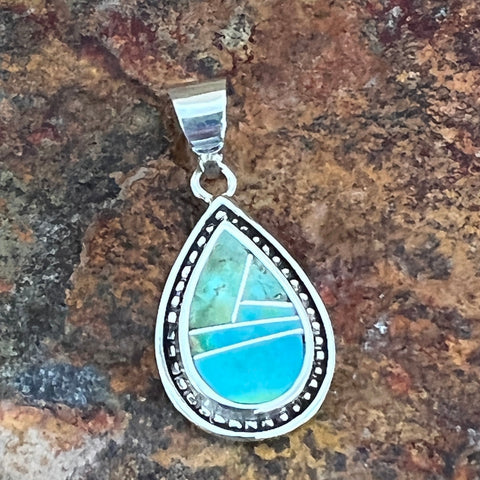David Rosales Sonoran Gold Turquoise Inlaid Sterling Silver Pendant
