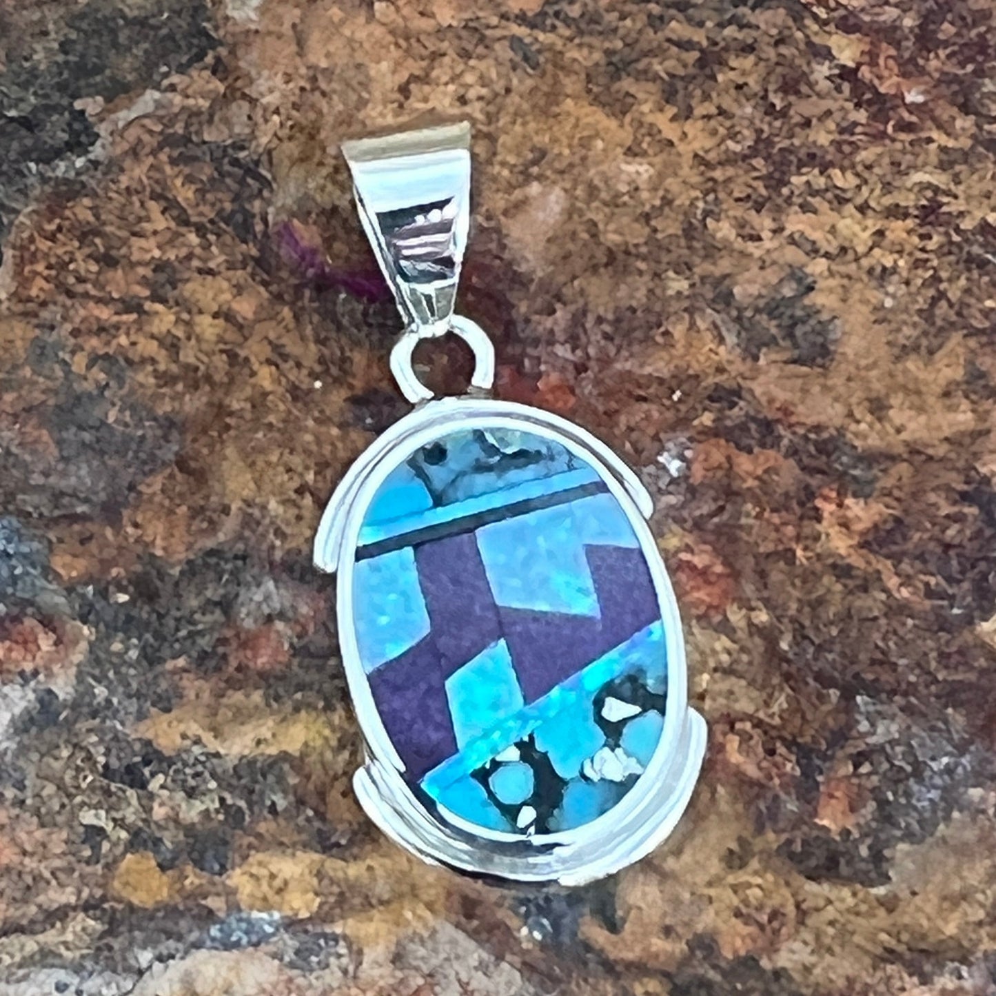 David Rosales Shalako Fancy Inlaid Sterling Silver Pendant
