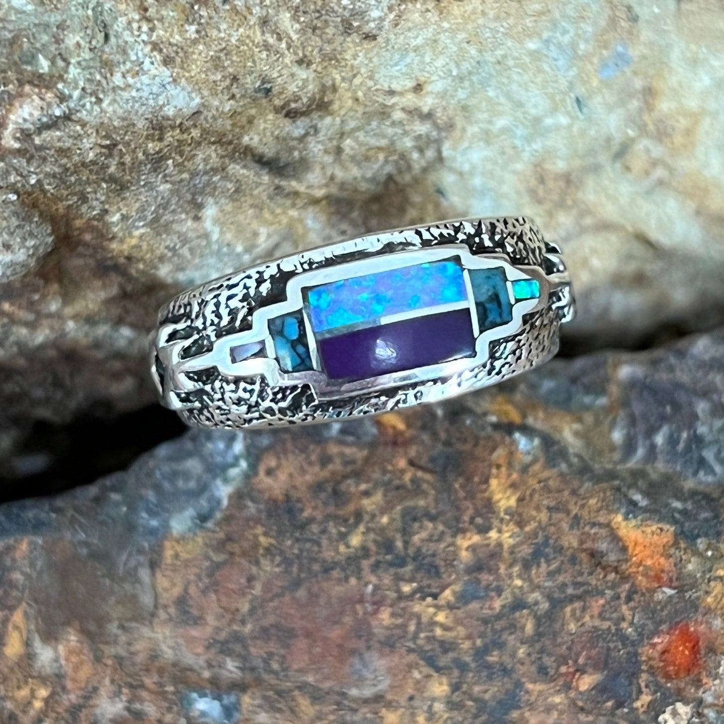 David Rosales Shalako Inlaid Sterling Silver Ring