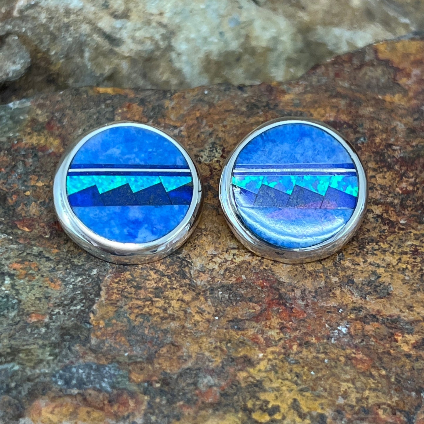 David Rosales Blue Sky Fancy Inlaid Sterling Silver Earrings