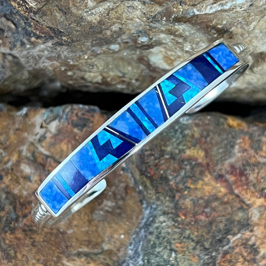 David Rosales Blue Sky Fancy Inlaid Sterling Silver Bracelet