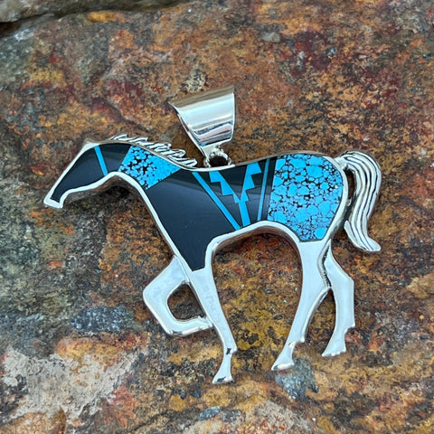 David Rosales Shadow Peak Inlaid Sterling Silver Pendant Horse