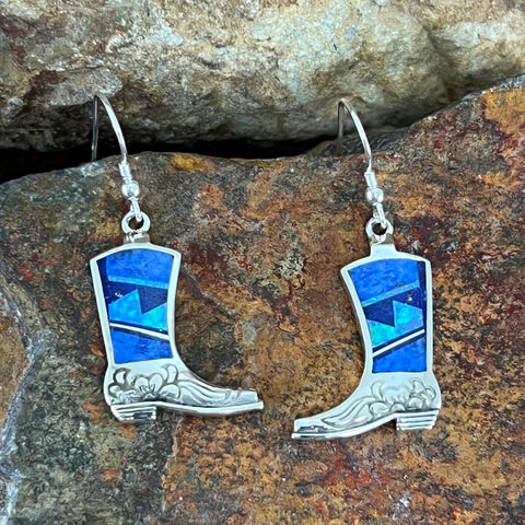 David Rosales Blue Sky Fancy Inlaid Sterling Silver Earrings Cowgirl Boots