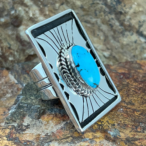 Dry Creek Turquoise Sterling Silver Overlay Ring Size 8 by Billy The Kid
