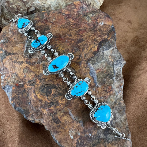 Dry Creek Turquoise Sterling Silver Link Bracelet by Billy The Kid