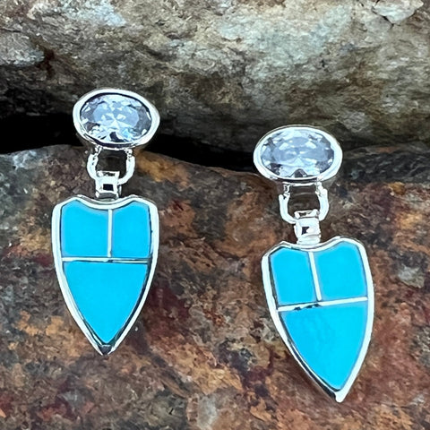 David Rosales Arizona Blue Inlaid Sterling Silver Earrings w/ CZ