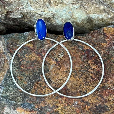 Blue Lapis Sterling Silver Earrings Hoops by Anna Spencer