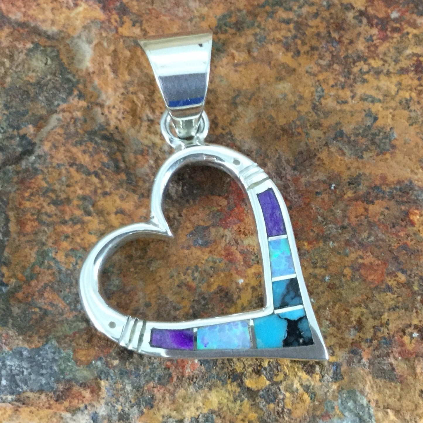 David Rosales Shalako Inlaid Sterling Silver Pendant Heart