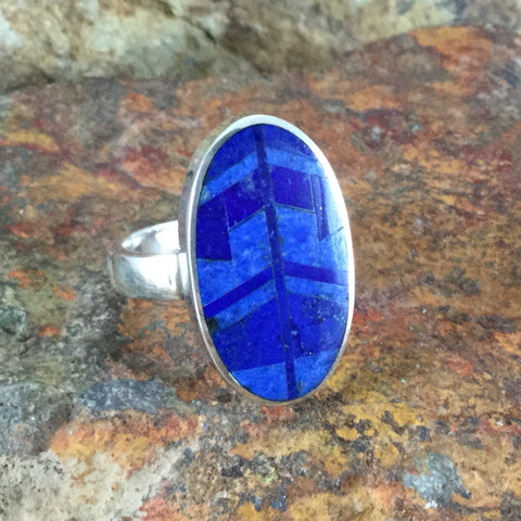 David Rosales Blue Water Inlaid Sterling Silver Ring