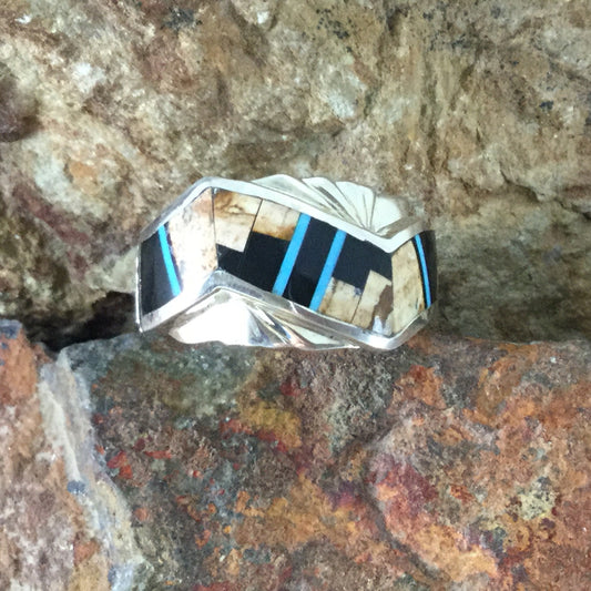 David Rosales Turquoise Creek Fancy Inlaid Sterling Silver Ring