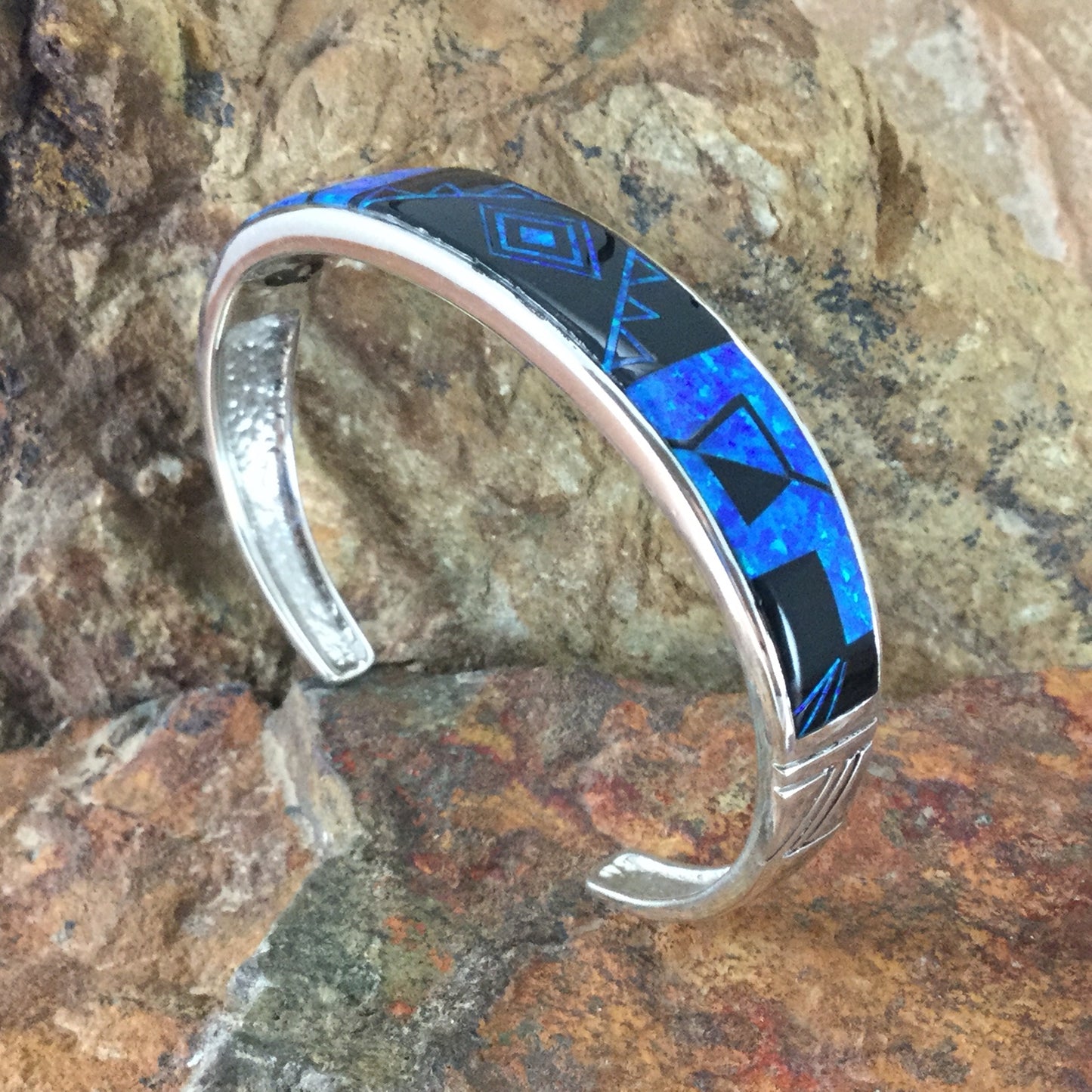 David Rosales Black Beauty Fancy Inlaid Sterling Silver Bracelet