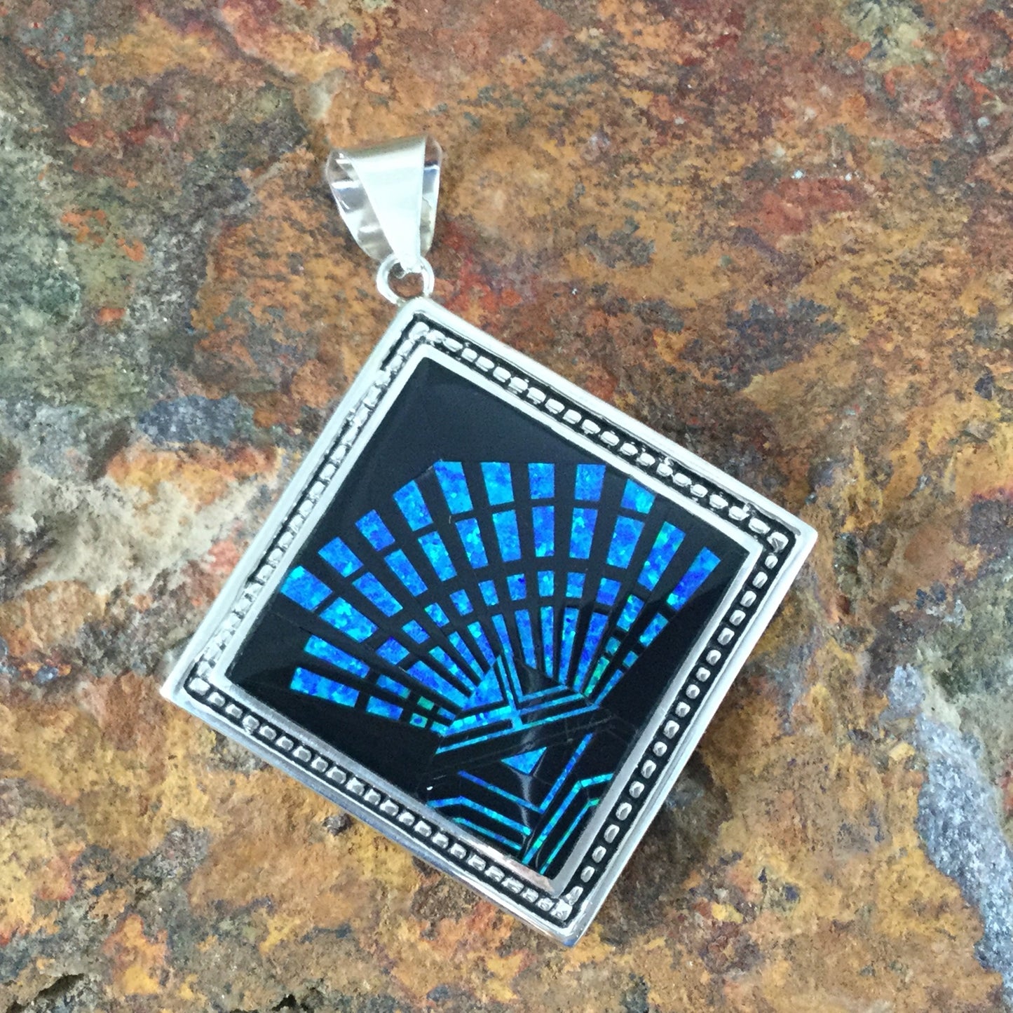 David Rosales Black Beauty Fancy Inlaid Sterling Silver Pendant