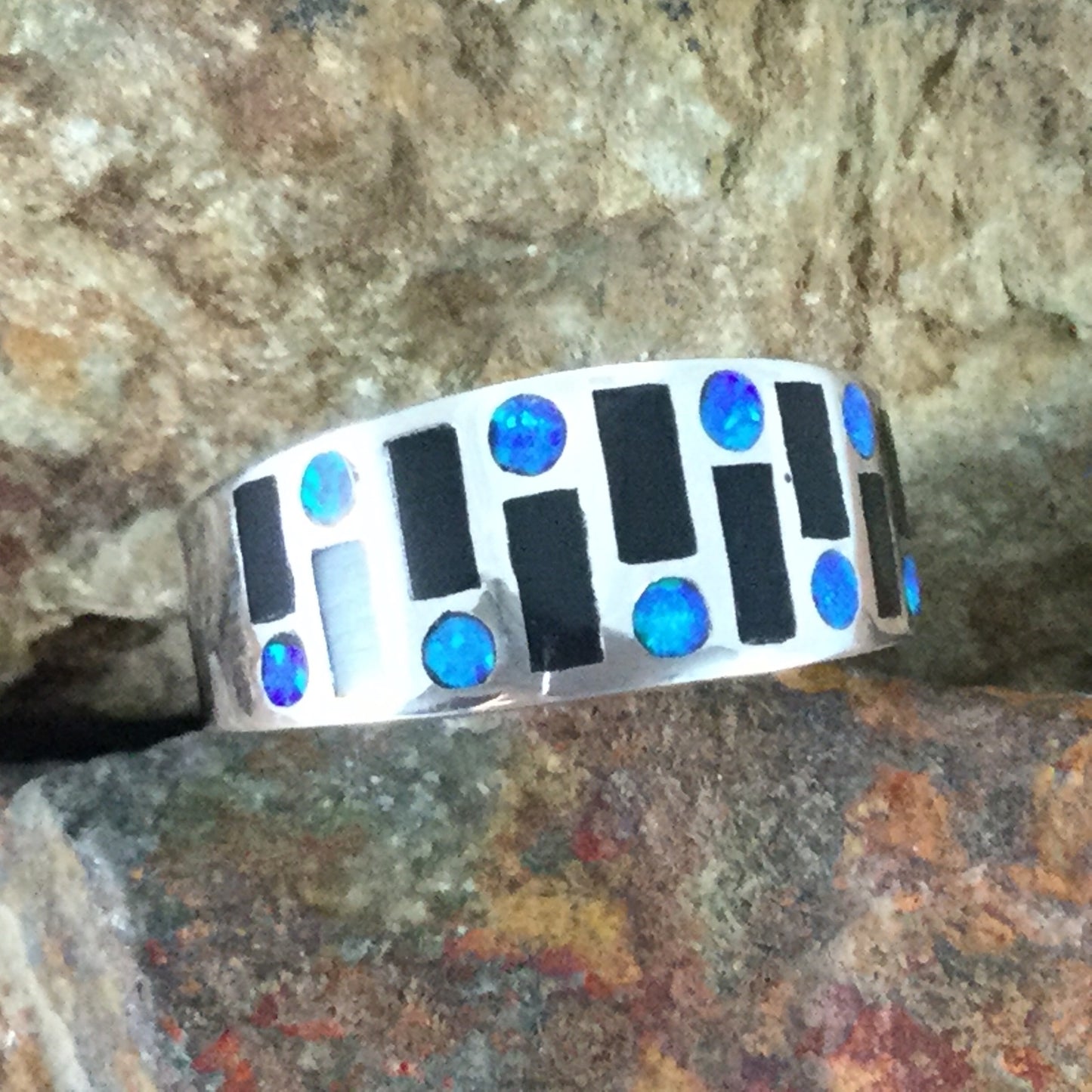 David Rosales Black Beauty Fancy Inlaid Sterling Silver Ring