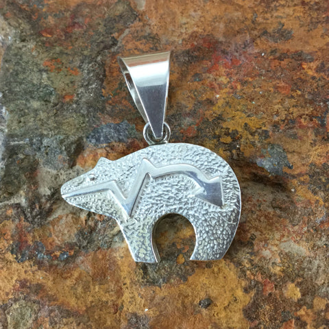David Rosales Morenci Sunset Inlaid Sterling Silver Pendant Bear