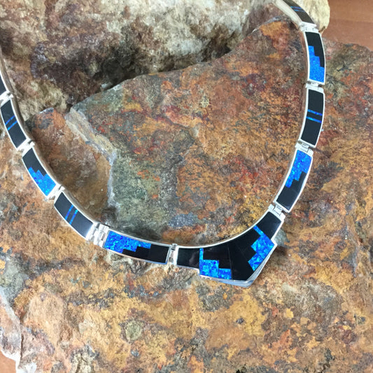 David Rosales Black Beauty Fancy Inlaid Sterling Silver Necklace
