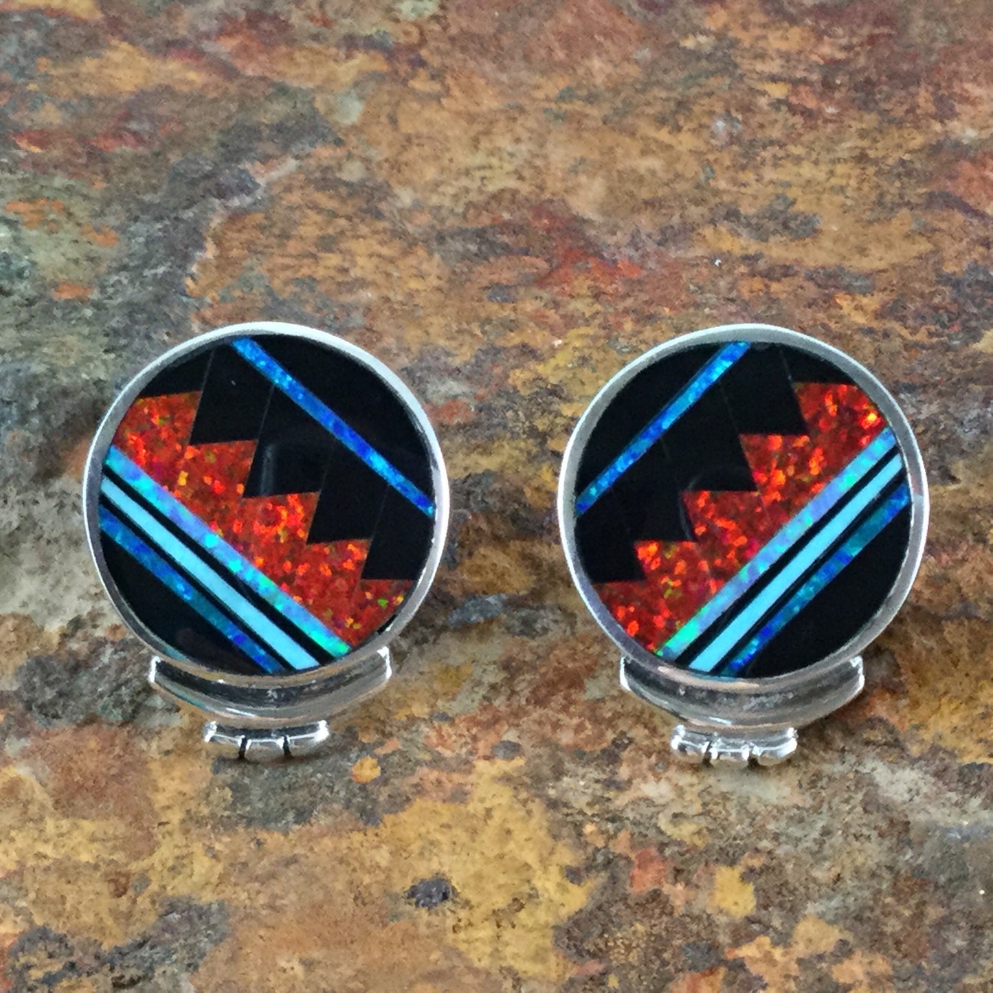David Rosales Red Moon Fancy Inlaid Sterling Silver Earrings