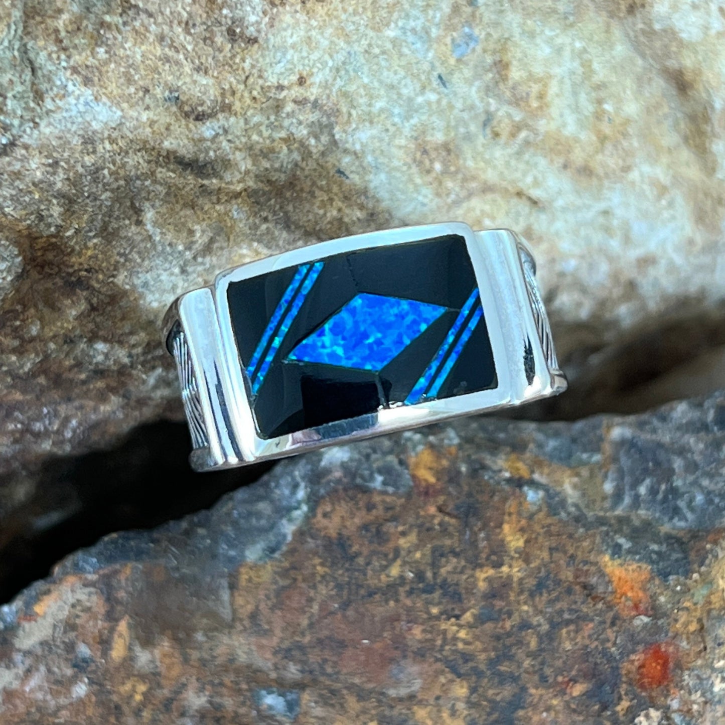 David Rosales Black Beauty Fancy Inlaid Sterling Silver Ring