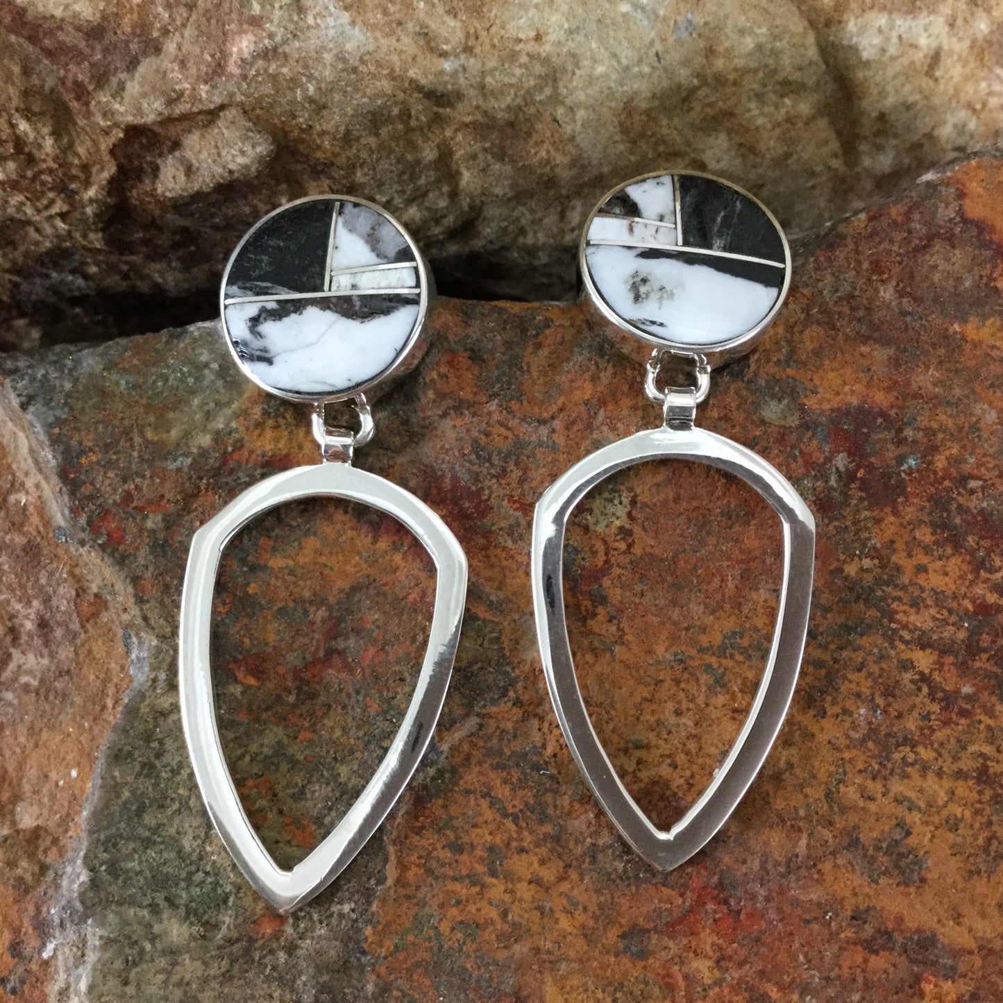 David Rosales White Buffalo Inlaid Sterling Silver Earrings
