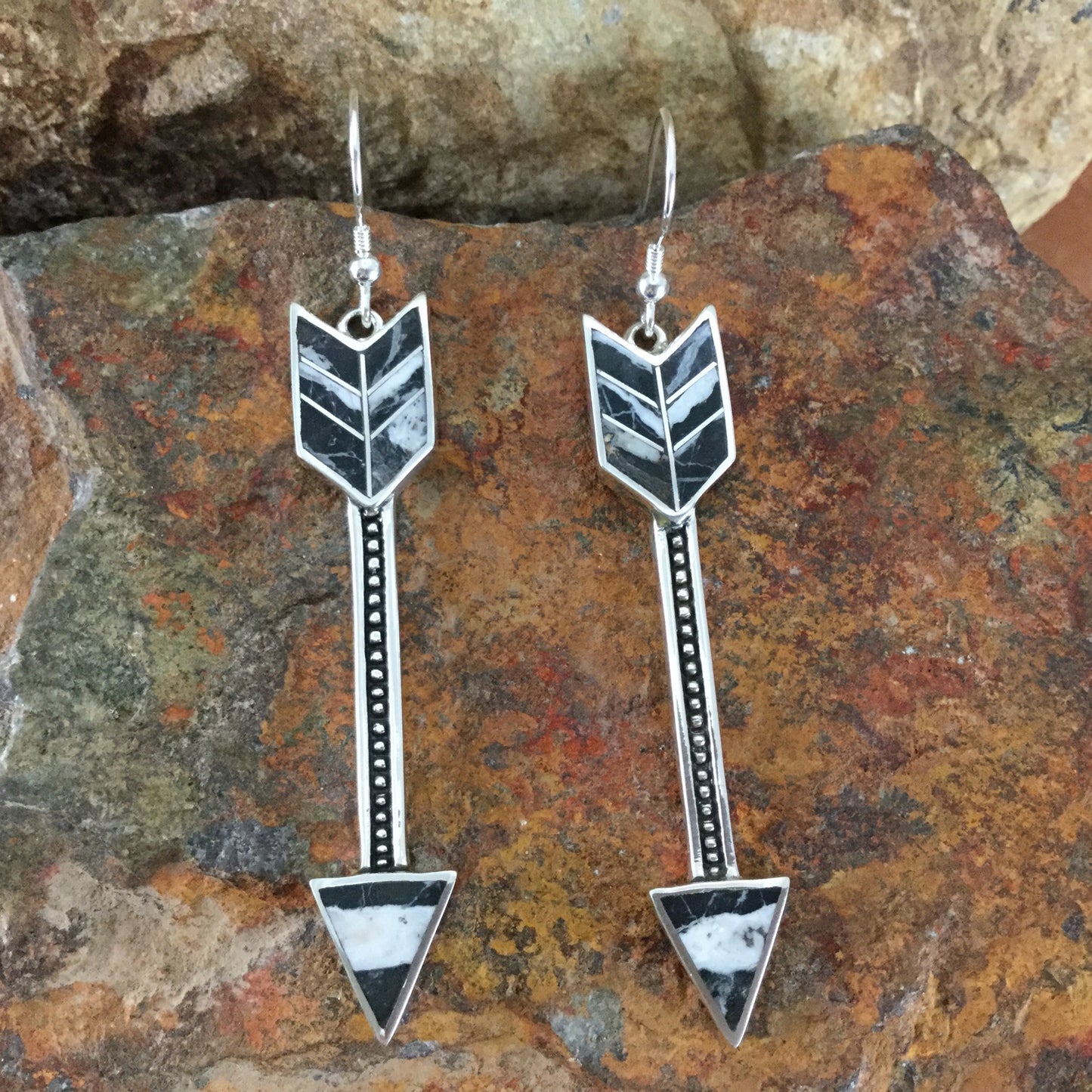 David Rosales White Buffalo Inlaid Sterling Silver Earrings