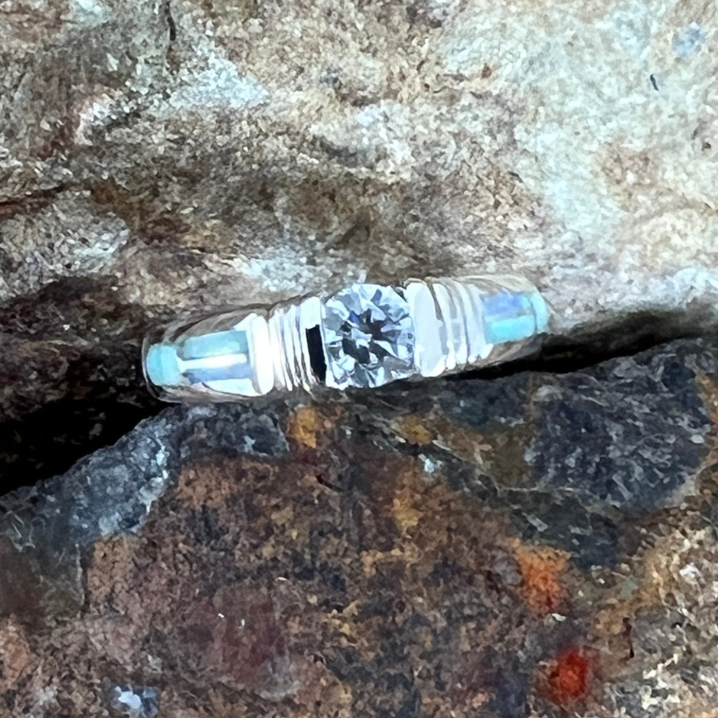 David Rosales Amazing Light Inlaid Sterling Silver Ring Cubic Zirconia