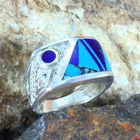 David Rosales Blue Mountain Inlaid Sterling Silver Ring