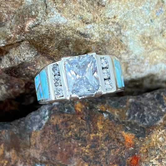 David Rosales Amazing Light Inlaid Sterling Silver Ring Cubic Zirconia