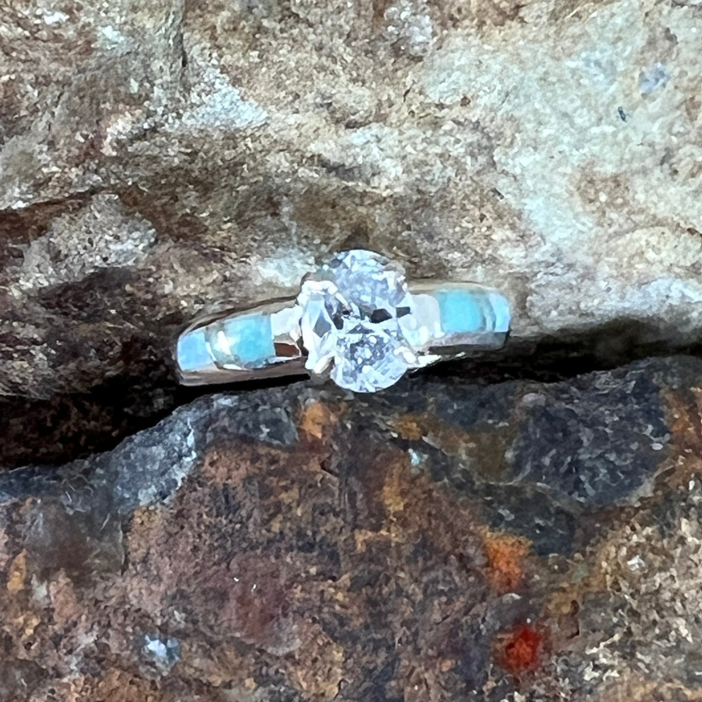 David Rosales Amazing Light Inlaid Sterling Silver Ring Cubic Zirconia