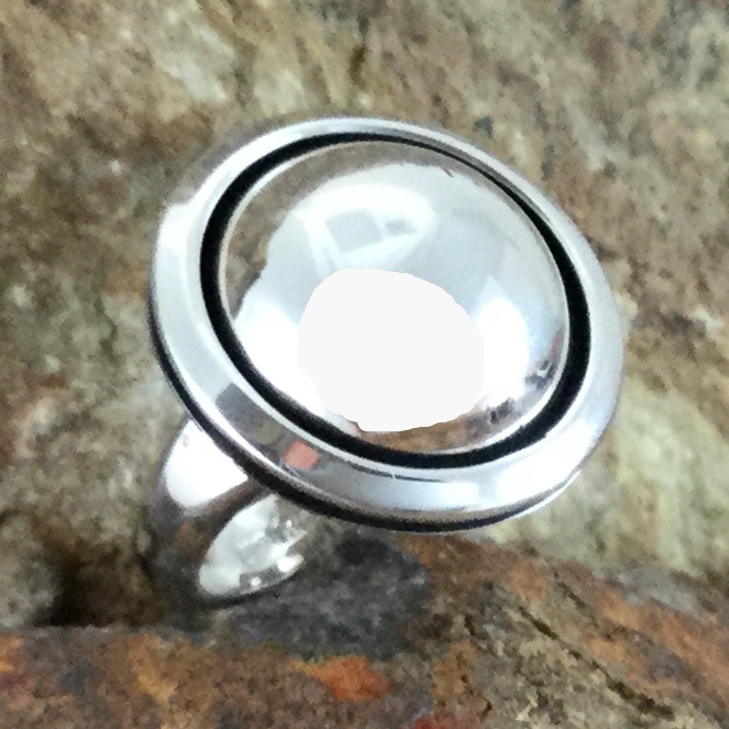 Sterling Silver Dome Shadow Box Ring by Artie Yellowhorse - Medium
