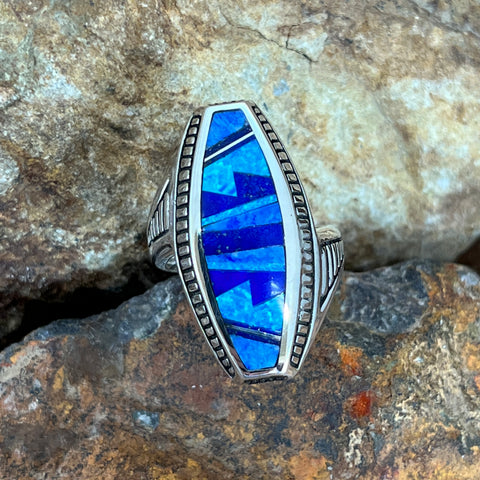 David Rosales Blue Sky Fancy Inlaid Sterling Silver Ring