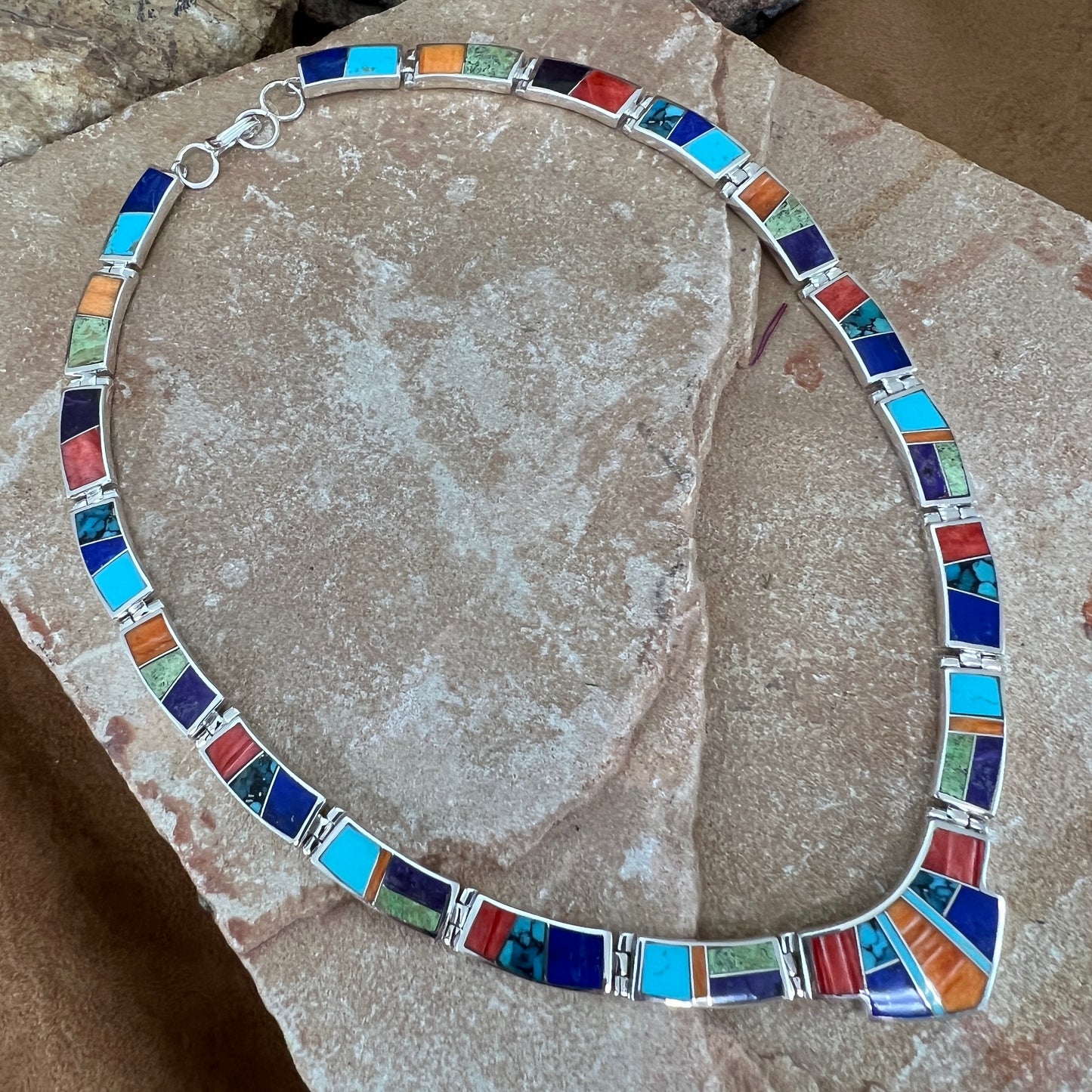 David Rosales Indian Summer Inlaid Sterling Silver Necklace