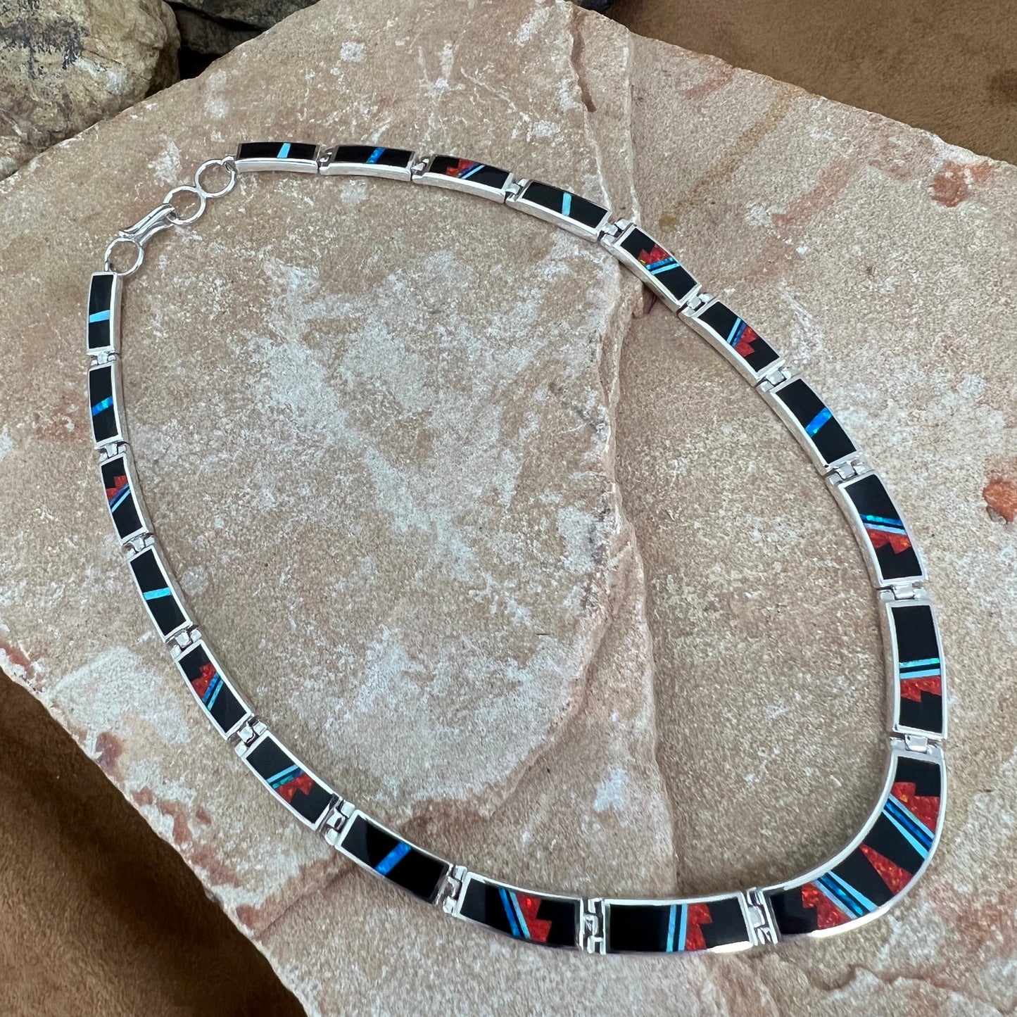David Rosales Red Moon Fancy Inlaid Sterling Silver Necklace