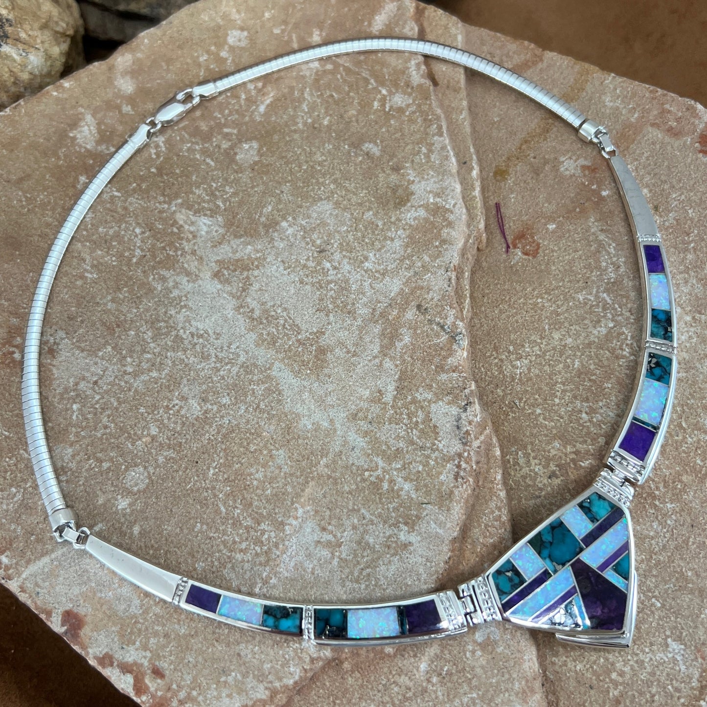 David Rosales Shalako Inlaid Sterling Silver Necklace