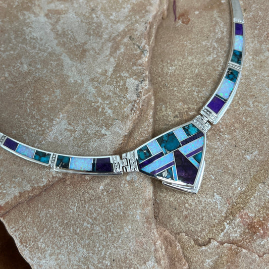 David Rosales Shalako Inlaid Sterling Silver Necklace