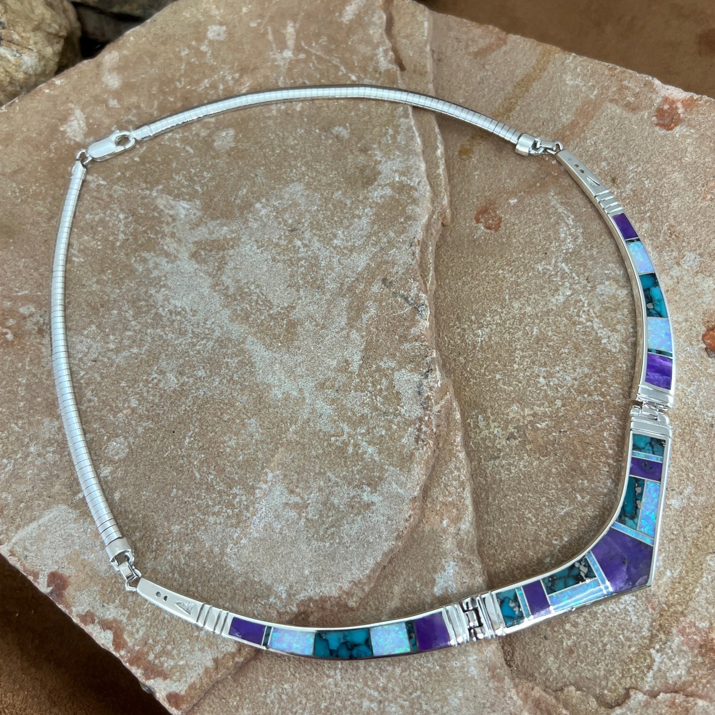 David Rosales Shalako Inlaid Sterling Silver Necklace