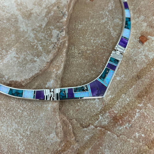 David Rosales Shalako Inlaid Sterling Silver Necklace