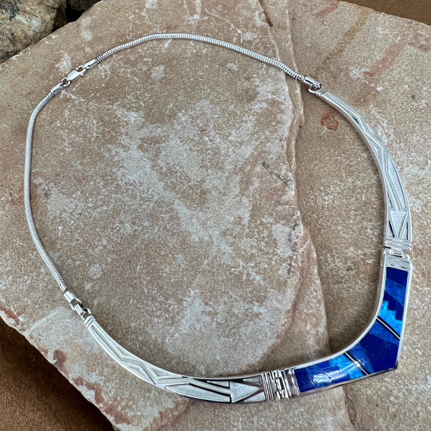 David Rosales Blue Sky Inlaid Sterling Silver Necklace