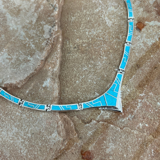 David Rosales Arizona Blue Fancy Inlay Sterling Silver Necklace
