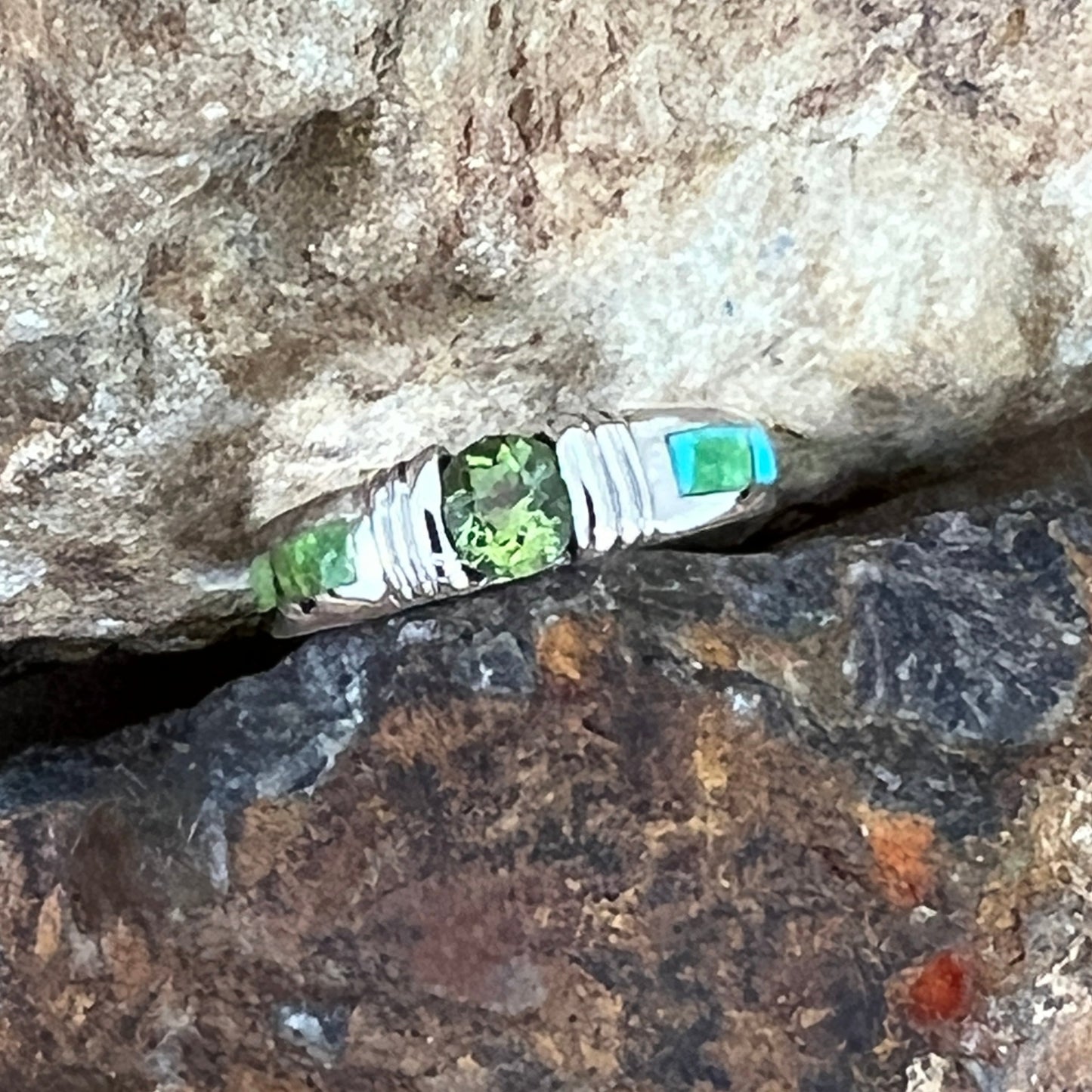 David Rosales Sonoran Gold Inlaid Sterling Silver Ring w/ Peridot